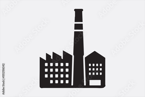 A black silhouette of a factory  with two tall smokestacks.