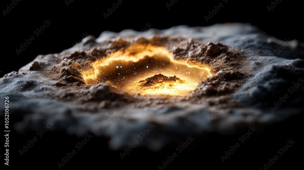 Fototapeta premium Glowing Crater on a Dark Planet Surface AI Generated Art