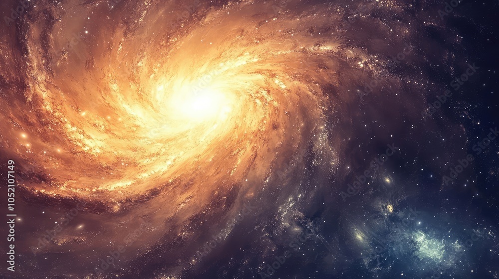 Fototapeta premium A glowing galaxy in the middle of an infinite void, its spiraling arms gently radiating light, creating a hauntingly beautiful scene
