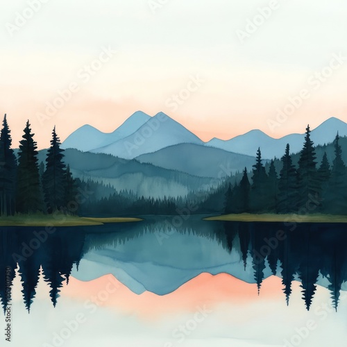 Serene mountain landscape with a calm lake reflecting the sky.