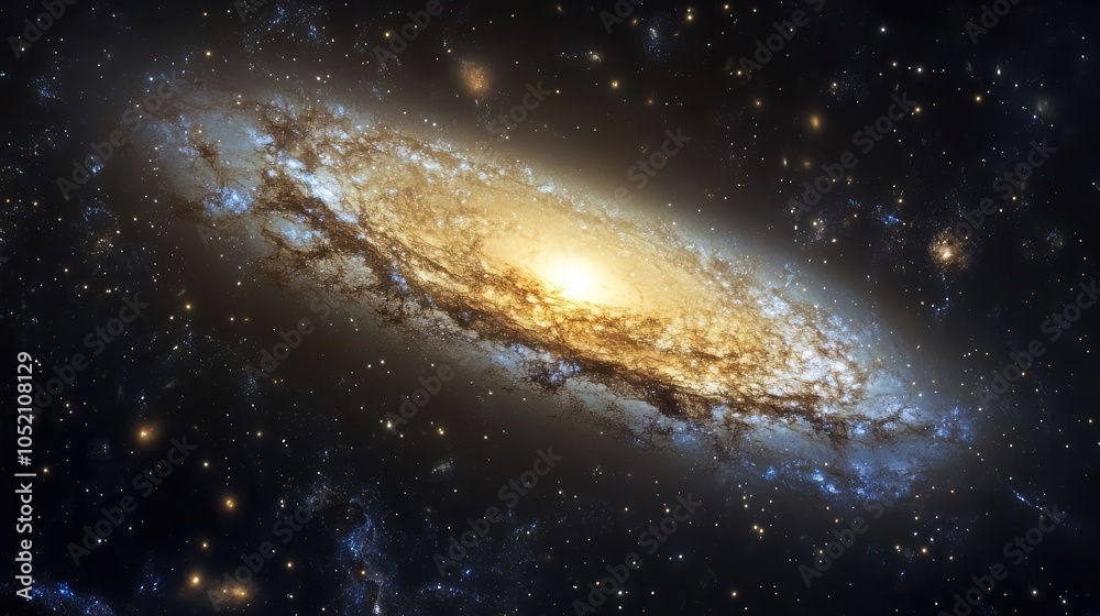 Fototapeta premium A solitary galaxy glowing with faint light, suspended in the vast cosmic void, creating a sense of isolation and wonder