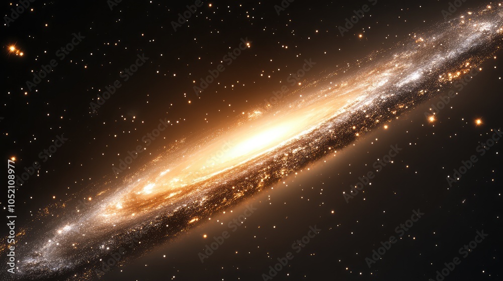 Obraz premium A forming galaxy glowing softly in space, with bright streams of stars and gases spiraling together to create the beginnings of a cosmic giant