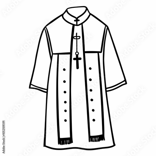 Priest Vestment Black and White Vector Illustration Traditional Religious Garment Design