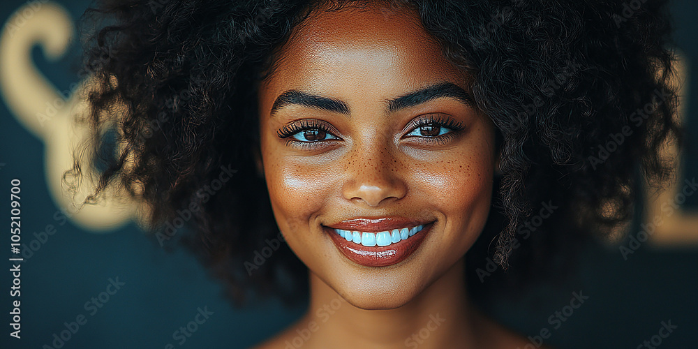 Fototapeta premium Portrait of smiling black cute young woman