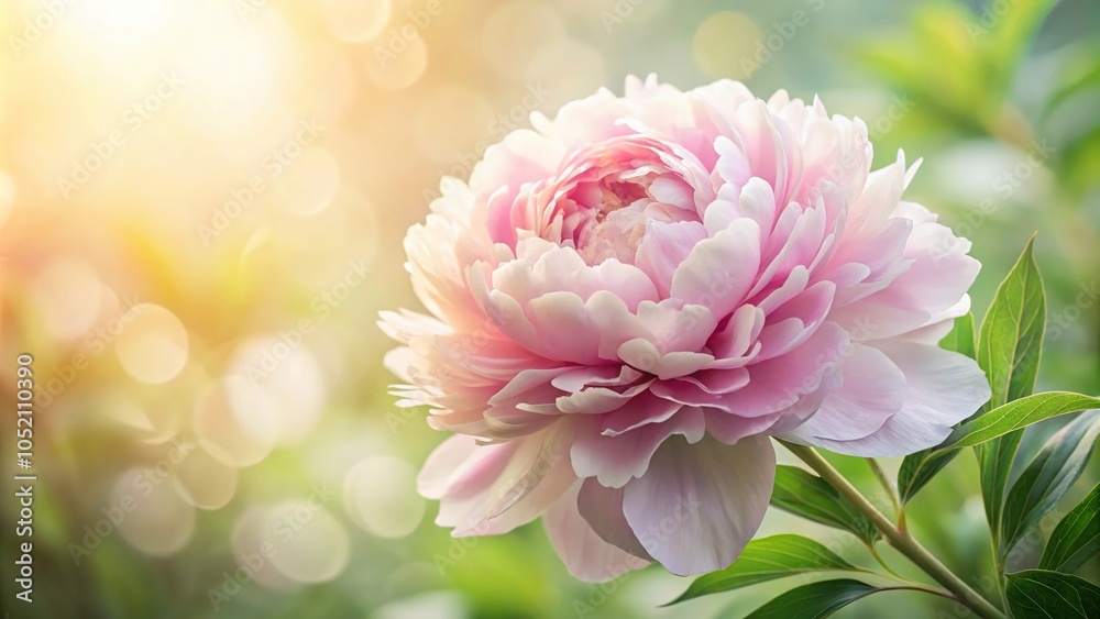 A delicate peony flower in full bloom surrounded by soft, feathery leaves, full bloom, delicate petals A delicate peony flower in full bloom surrounded by soft, feathery leaves, full bloom, delicate petals