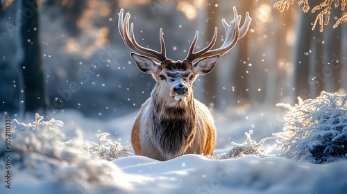Majestic Deer in a Snowy Fo...