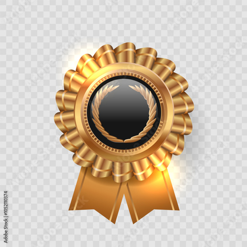 Golden Medal With Ribbon And Laurel Wreath Symbolizing Achievement And Honor Perfect For Awards And Recognition