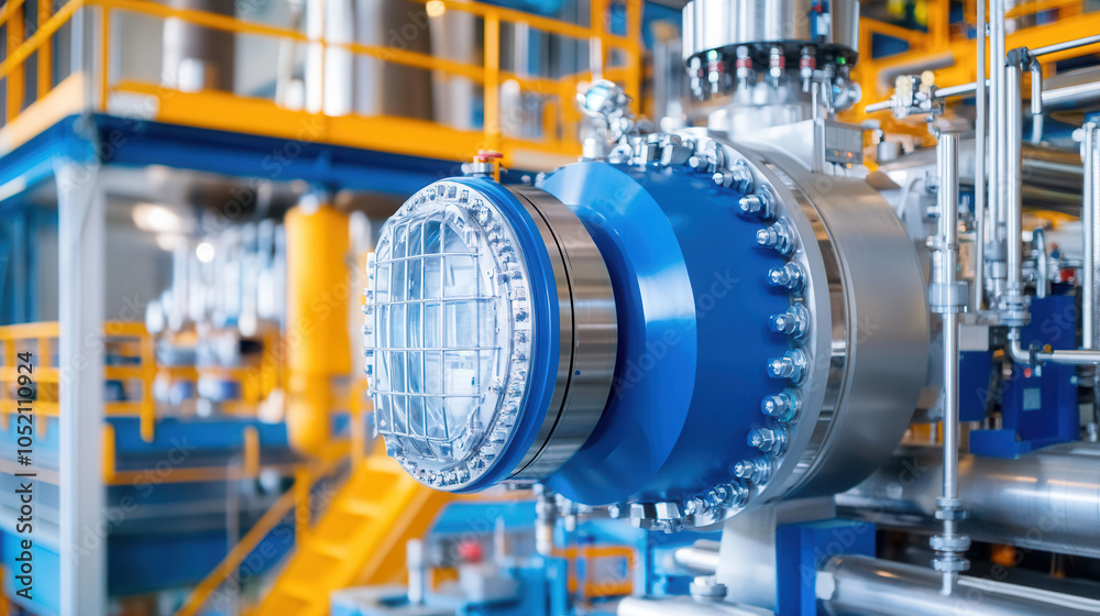 close up view of modern industrial machine in processing plant, showcasing intricate details and advanced engineering. vibrant colors and metallic textures highlight complexity of equipment used in close up view of modern industrial machine in processing plant, showcasing intricate details and advanced engineering. vibrant colors and metallic textures highlight complexity of equipment used in