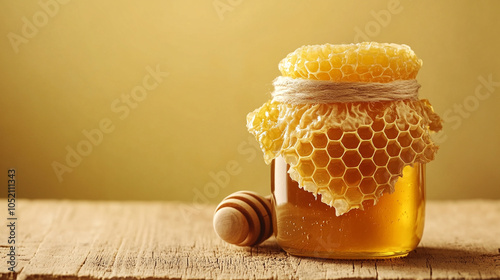 Delight in nature's sweetness a jar of raw honey with honeycomb perfect for culinary creations and health benefits