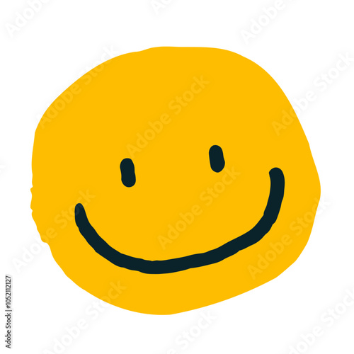 Happy Yellow Smiley Face Vector – Minimalist Hand-drawn Style Graphic for Stickers, Posters, and T-shirt Design