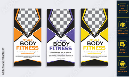 Modern fitness gym rack card or DL card flyer design template
