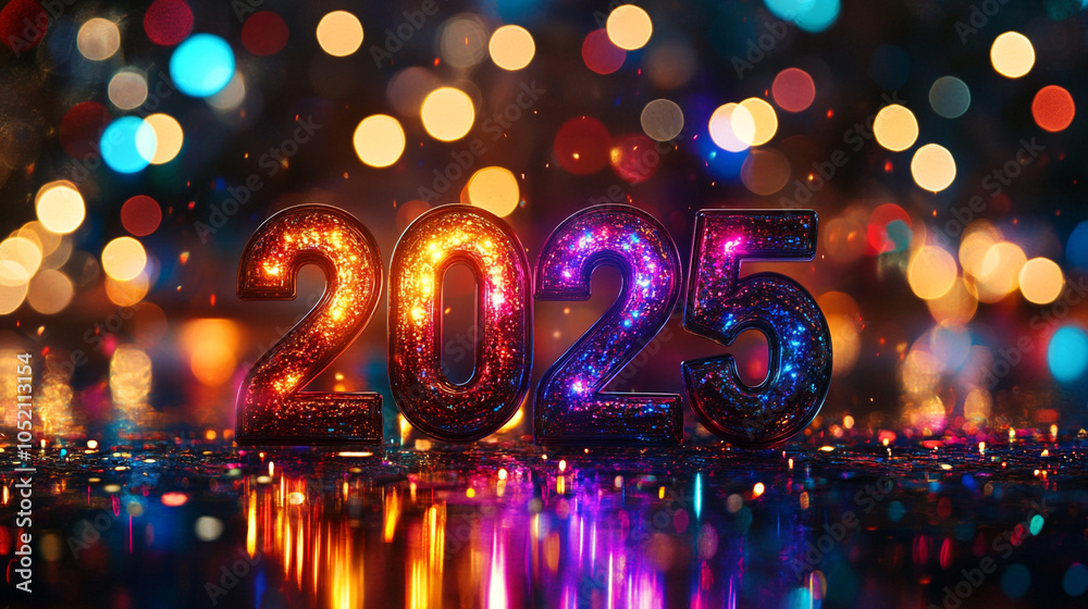 Celebrate the vibrant energy of 2025 with a colorful background of lights and sparkles for your new year’s festivities Celebrate the vibrant energy of 2025 with a colorful background of lights and sparkles for your new year’s festivities