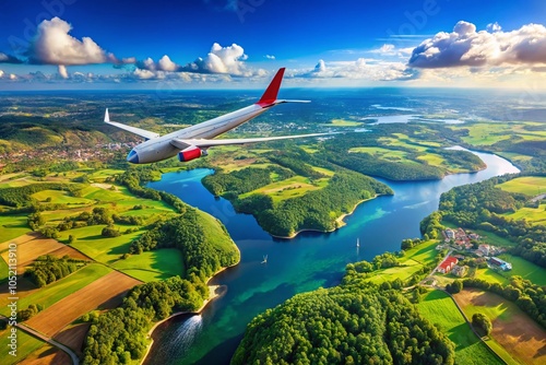 Panoramic View of Malta Air Aircraft Soaring Over Stockholm Skies in Spring 2024