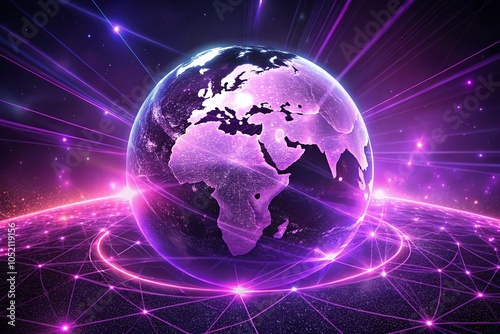 Purple Earth with Glowing Lines - Global Connectivity and Technology in 4K Motion Design