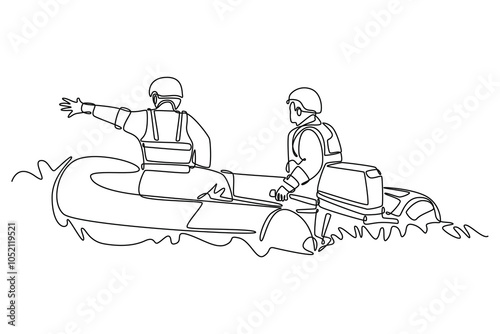 Rescue concept. Single line draw design vector graphic illustration.