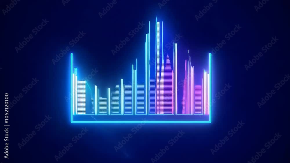 Neon audio visualizer changing on blue background