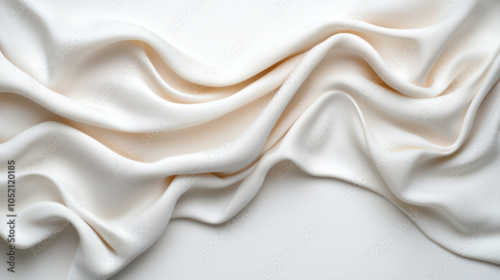Soft, flowing white fabric draped elegantly on clean white background, creating minimalist aesthetic with gentle shadows. texture adds depth and sophistication to composition Soft, flowing white fabric draped elegantly on clean white background, creating minimalist aesthetic with gentle shadows. texture adds depth and sophistication to composition