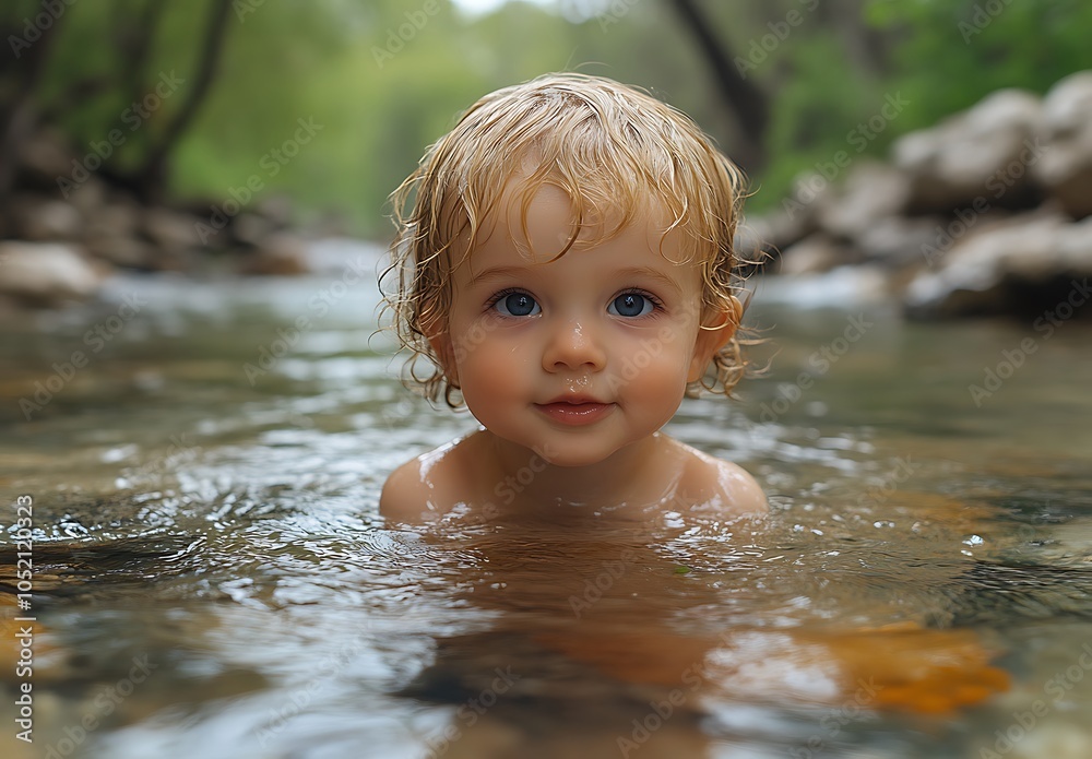 a child in water with trees in the background
a child in water with trees in the background