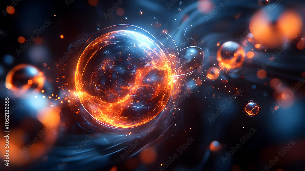 Fototapeta premium Abstract 3D Sphere with Sparks and Swirling Lines