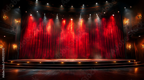 Red Stage Curtains with Spo...