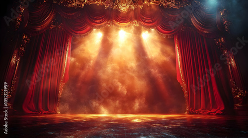 Red Stage Curtains With Gol...