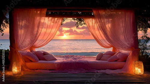 Romantic Beach Bed with Can...