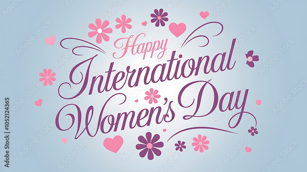 Happy International Women's Day Greeting Card with Flowers and Hearts Happy International Women's Day Greeting Card with Flowers and Hearts
