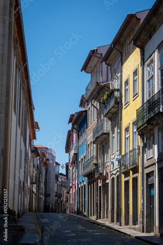 Typical streets and buildings in the city of Braga. Portugal.