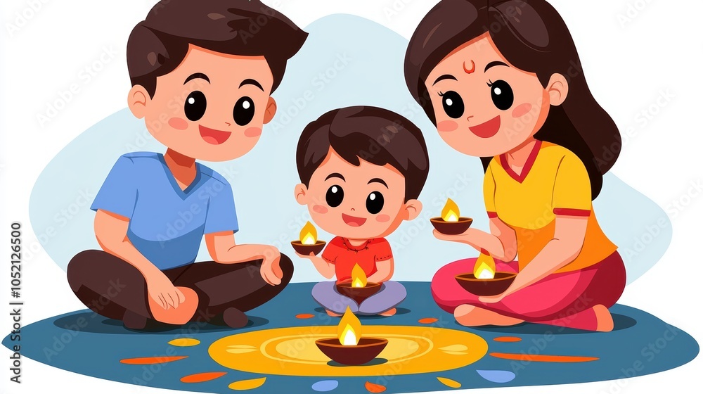 Diwali celebration with families lighting diyas, beautiful rangoli on the floor, and a festive glow in the surroundings Diwali celebration with families lighting diyas, beautiful rangoli on the floor, and a festive glow in the surroundings