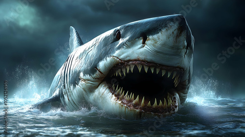 Great White Shark in the Ocean 3D Illustration