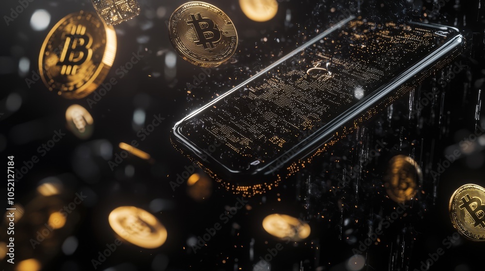 Cryptocurrency wallet with secure encryption A digital wallet on a mobile device with floating crypto coins, secure lock symbols, and encryption codes Cryptocurrency wallet with secure encryption A digital wallet on a mobile device with floating crypto coins, secure lock symbols, and encryption codes