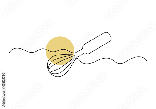 Continuous line drawing of balloon whisk. Single line of kitchen tool balloon whisk. Vector illustration