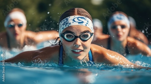 Competitive swimmers in pool with action-packed strides photo