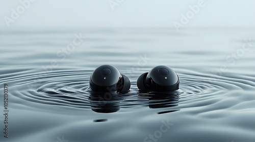 Minimalistic Photo of Sleek Noise-Canceling Earbuds Resting on a Flat Surface: Aesthetic Tech Design Highlighting Modern Audio Technology, Comfort, and Sound Isolation in Everyday Use 