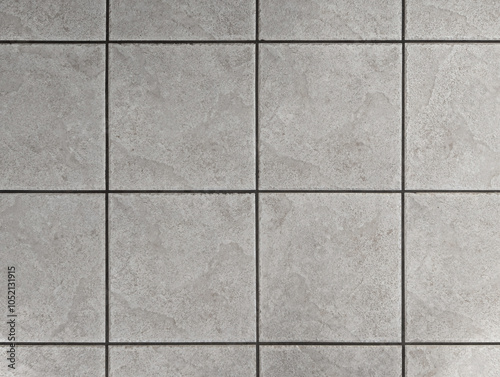 Top view of interior and exterior textured ceramic floor with concrete or gray cement effect. Non-slip lihgt grey square bathroom, terrace, porch tiles with relief texture or background.	 photo