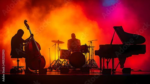 Silhouettes of Jazz Band on...