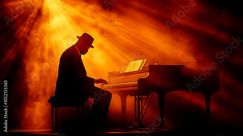 Silhouette of Pianist Perfo...