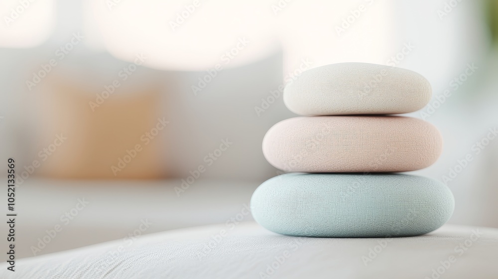 A serene display of soft-hued decorative stones perfect for minimalist interior design and relaxation spaces A serene display of soft-hued decorative stones perfect for minimalist interior design and relaxation spaces