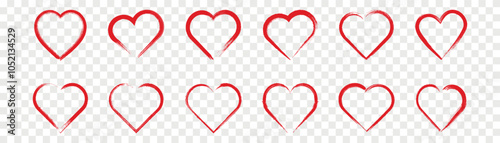 Grunge brush paint heart set