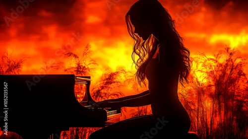 Silhouette of a Woman Playi...