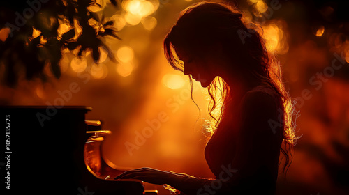 Silhouette of a Woman Playi...