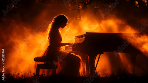 Silhouette of a Woman Playi...