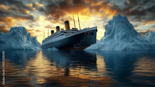 Ocean Liner and Icebergs at...