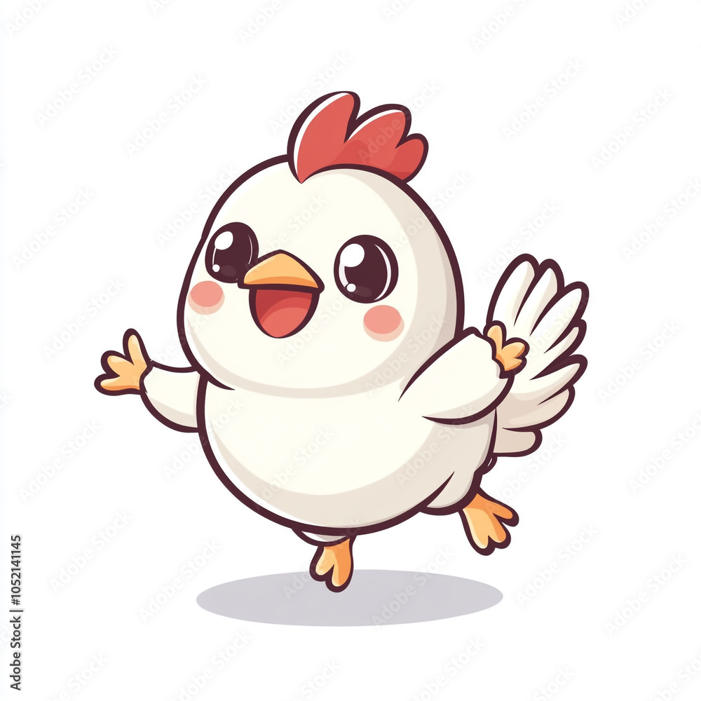 A cute cartoon chicken dancing in the air, in a sticker-like style with simple lines. A cute cartoon chicken dancing in the air, in a sticker-like style with simple lines.
