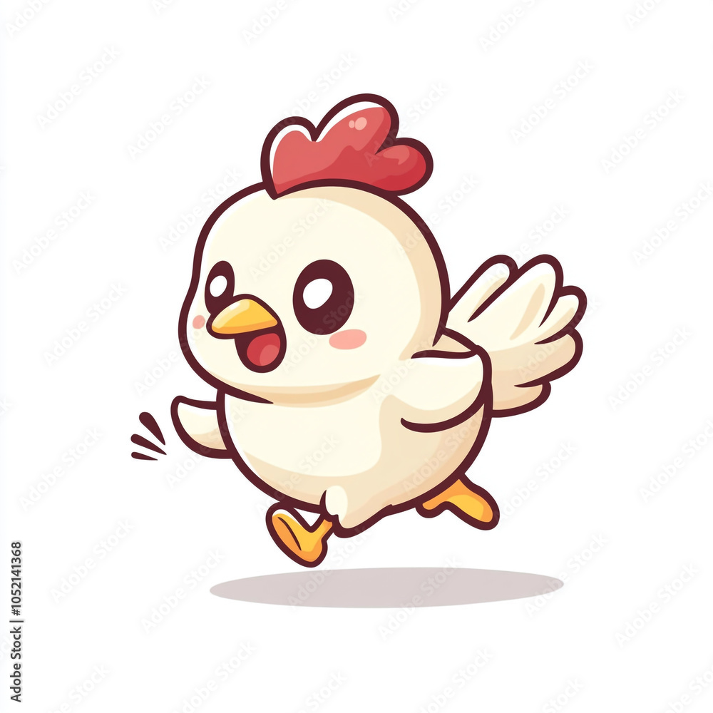 A cute cartoon chicken dancing in the air, in a sticker-like style with simple lines. A cute cartoon chicken dancing in the air, in a sticker-like style with simple lines.
