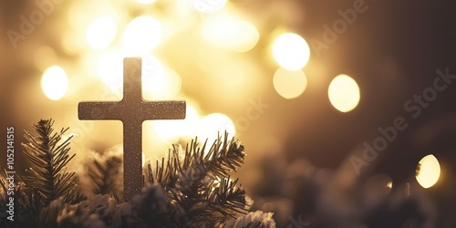 An elegant religious Christmas background featuring a simple cross and a soft glow, with a focus on the spiritual meaning of the holiday.