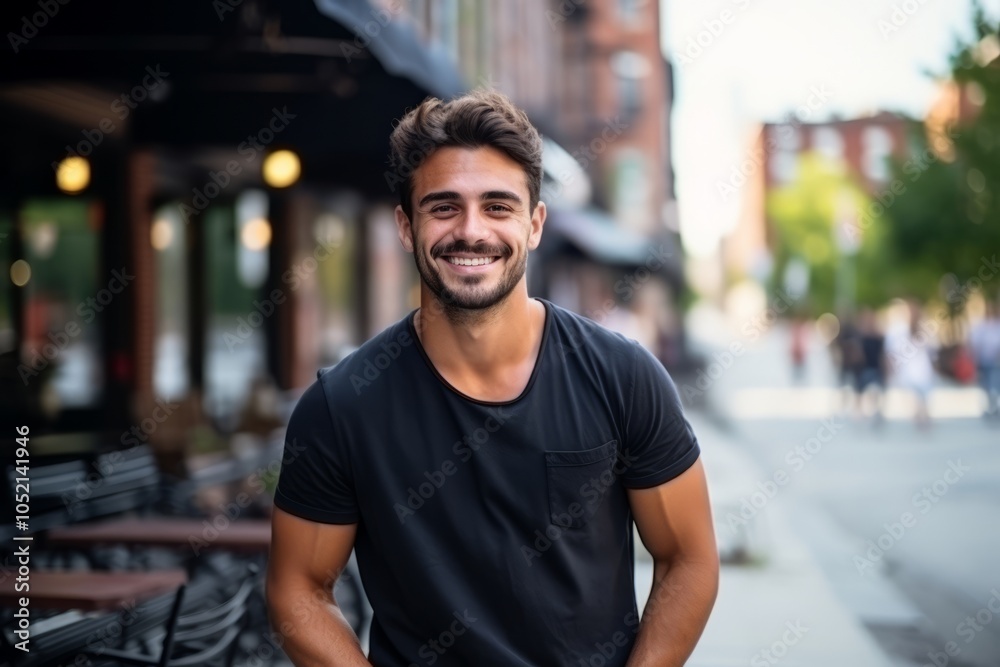 Portrait of a handsome young man smiling at the camera in an urban setting Portrait of a handsome young man smiling at the camera in an urban setting