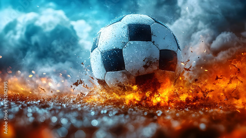 Soccer Ball in Fire and Smo...