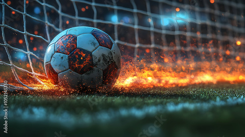 Soccer Ball on Fire in Goal...