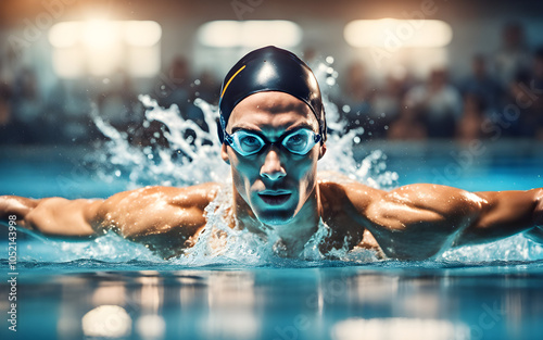 Male swimmer doing butterfly stroke